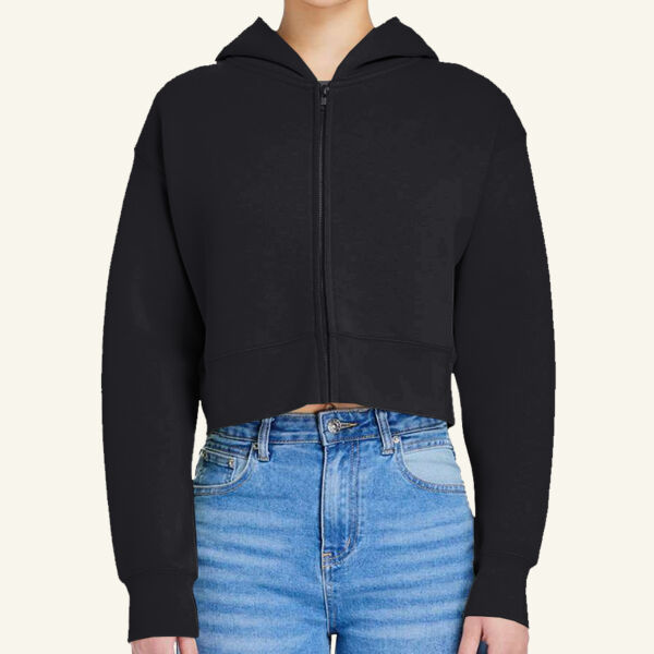 Women's Relaxed Cropped Full-Zip Hoodie Sweatshirt Thumbnail